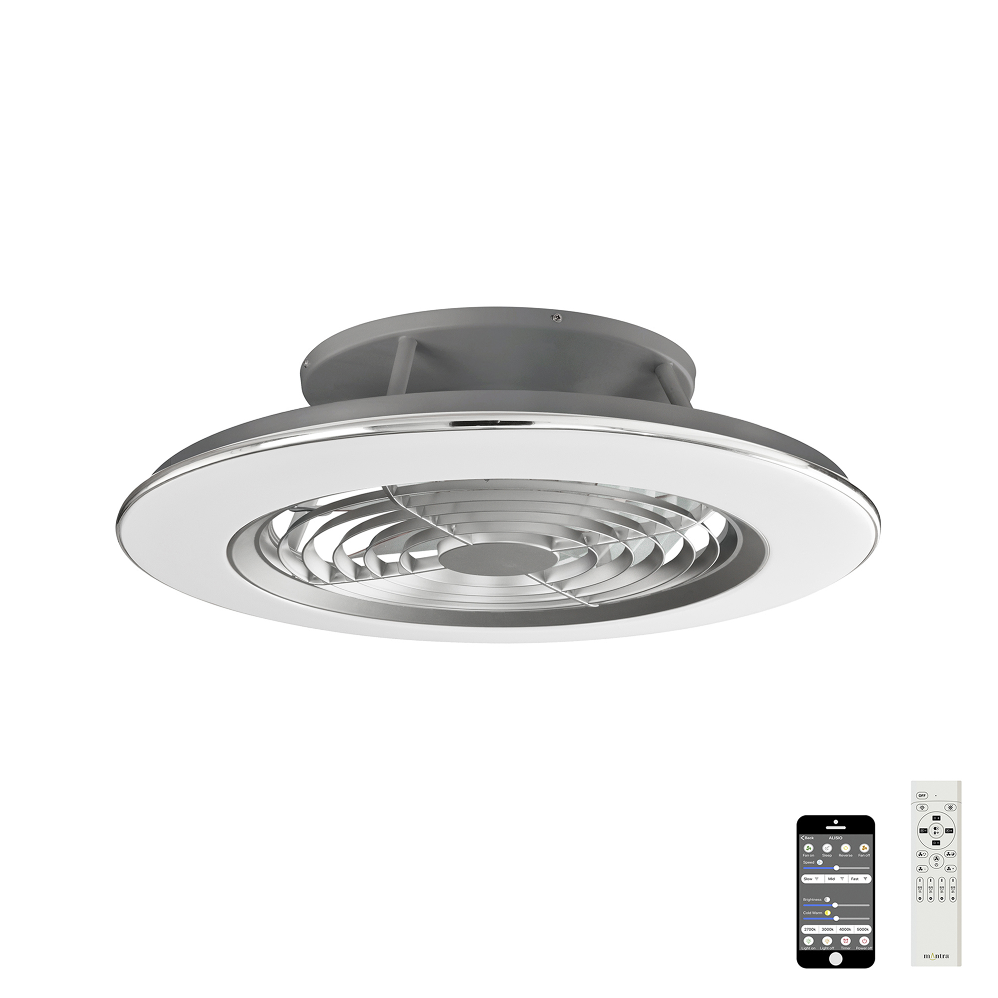 M6706  Alisio 70W LED Dimmable Ceiling Light & Fan; Remote / APP Controlled Polished Chrome